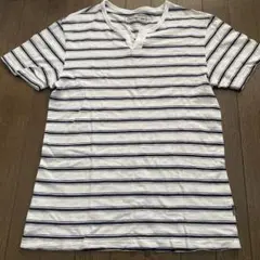 Eddie Bauer ストライプ Vネック Tシャツ M