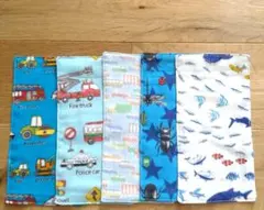 車　昆虫　魚　20×10　ハーフハンカチ　5枚　ダブルガーゼ