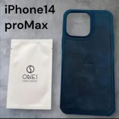 高級感！iPhone14ProMax ネイビー　ブルー　レザーケースのサムネイル