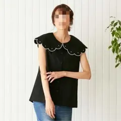 petit main LIEN スカラップ衿ブラウス ノースリーブ 黒 可愛い