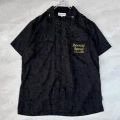 ブラックアイパッチ 総柄 ペイズリー 黒 半袖 ワークシャツ 刺繍ロゴ Lサイズ