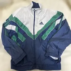 adidas ナイロンジャケット ネイビー/ホワイト/グリーン