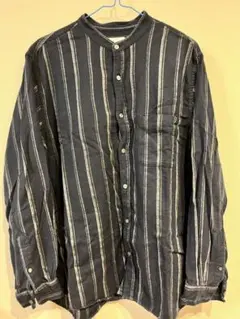 GLOBAL WORK 黒と白のストライプ 長袖シャツ Lサイズ