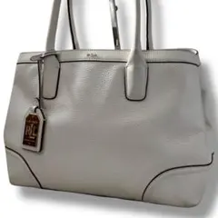【美品】ローレンラルフローレン トートバッグ シボ革 ホワイト A4可