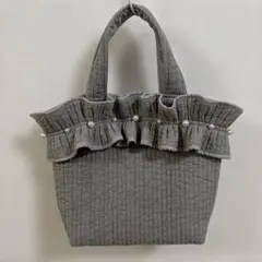ヌビバッグ パール付き　フリル ミニトート（Sサイズ）　グレージュ　サブバッグ