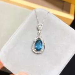 天然ロンドンブルートパーズペンダント 6×9mm S925 高発色 高級感