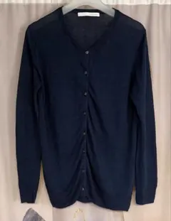 スピックアンドスパン リネン100% シェルボタン クルーネック カーディガン