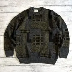 ヴィンテージLondon Fog 幾何学柄 ニットセーター L相当　メンズ古着