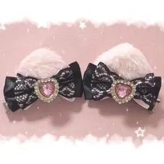 ♡もこふわ猫耳ヘアクリップ ピンク×黒リボン♡ 量産型 地雷系 推し活ヘアメ10