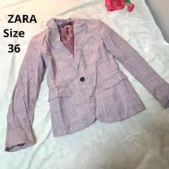 【オシャレ☆ZARA】ピンク　グレー　チェックジャケット　サイズ36