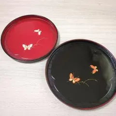 【最終価格】合成漆器　丸盆セット　蝶