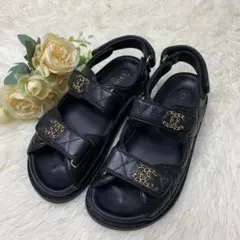 付属完備 シャネル ココマーク スポーツサンダル メッシュ ブラック 