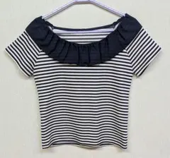 Rew de Rew ボーダー柄 フリルネック 半袖Tシャツ サイズ38のサムネイル