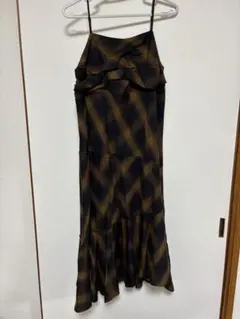 ブラウンチェック フリルキャミワンピース