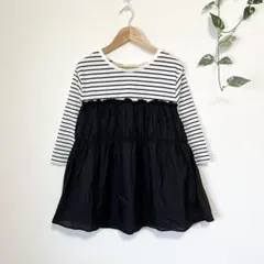 【美品】【ショコラフィネローブ】ボーダーチュニックTシャツ 黒　長袖　トップス