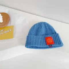 子供服　男の子女の子兼用ニット帽子 ブルー