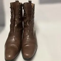 ブラウンレザー ジッパーブーツ 中ヒール