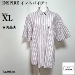 INSPIRE インスパイア ストライプ 半袖シャツ XLサイズ パープルカラーのサムネイル
