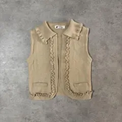 フリル ニットベスト ウール混 ベージュ M カジュアル クラシカル
