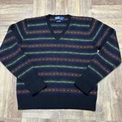90s ラルフローレン　ウール　Ｖネックニット　サイズL