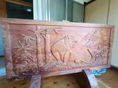 木彫り 虎 竹林 彫刻 オブジェ 衝立 飾り物 骨董品