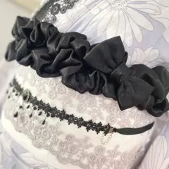 黒ベロアフリルレースリボン帯揚げ　成人式振袖　卒業式袴　浴衣着物　帯飾り　七五三