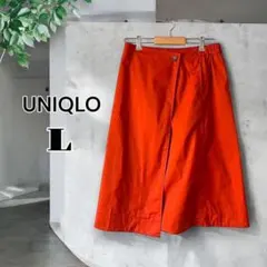 ユニクロ L 赤 オレンジ スカート 膝丈 シンプル かわいい ガーリー 無地