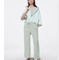 ジーユー　リブプルオンパンツ　グリーン