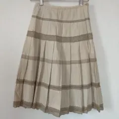 【インゲボルグ】　レースプリーツスカート　(S)　麻混　ベージュのサムネイル