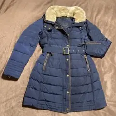 ZARA BASICダウンジャケット　ベルト付きLサイズ紺色