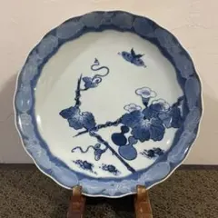 古伊万里 染付 花唐草 中皿 藍柿右衛門 山水図 元禄古伊万里 藍柿 1698