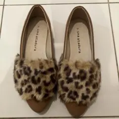 レオパード柄ファー付きフラットシューズ　レディース　靴　Sサイズ