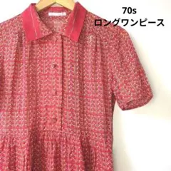 昭和レトロ 70s ヴィンテージ 総柄 半袖シャツワンピース Grimoireのサムネイル