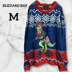 BLIZZARD BAY【M】赤×青 ニットセーター 恐竜刺繍 雪の結晶 鈴付きのサムネイル
