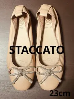美品 STACCATO ビジューリボン ラインストーン フラットシューズ ピンクのサムネイル