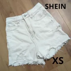 SHEIN　ホワイト デニム ショートパンツ ダメージ加工