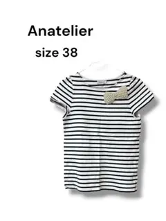 Anatelier アナトリエ ボーダーカットソー 半袖 パールリボン付き