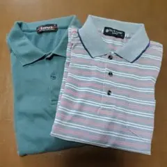 メンズ　ポロシャツ （胸ポケット付）Mサイズ　２枚組　ダークグリーン&ボーダー柄