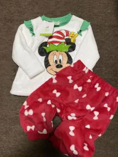 ディズニー ミニー パジャマ セットアップ 上下 クリスマス モコモコ【90】