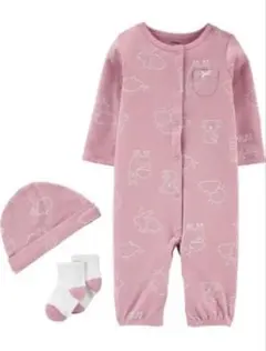 新品・未使用・NY購入　カーターズ 　長袖ロンパース＆帽子＆靴下セット 6ヶ月用