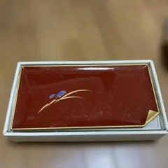 赤色 漆器 菓子器 青い花デザイン　5枚