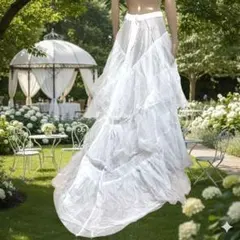 ロングパニエ トレーン 3段フリル ウェディング ドレス 前撮り用 リメイク素材