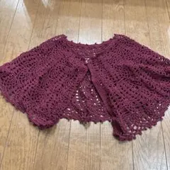 レース編みバーガンディショートカーディガン