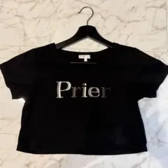rienda Prier ロゴ刺繍 クロップドTシャツ ブラック Sのサムネイル