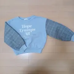 水色 チェック柄 袖 トレーナー