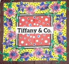Tiffany ティファニー スカーフ 大判 シフォン 花 Tロゴ イエロー