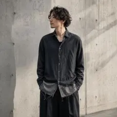 モード系 再構築 切り替えシャツ 断ち切りデザイン ブラック SHELLAC 黒のサムネイル
