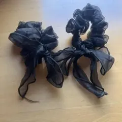 黒 シフォン リボン付きシュシュ 2個セット