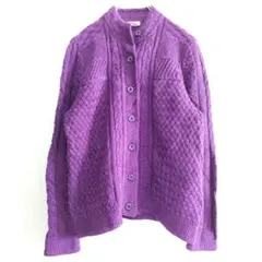 ◆L.L.Bean ケーブル編み コットン ニット カーディガン 紫 S 羽織