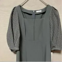 【新品未使用】フレイアイディー　ロングワンピース(S) レースパフスリーブグレー